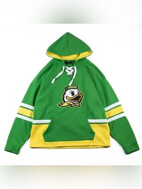 Oregon Ducks Hoodie Green Yellow Lace Up Pullover Colosseum Mens 2XL Hockey NCAA